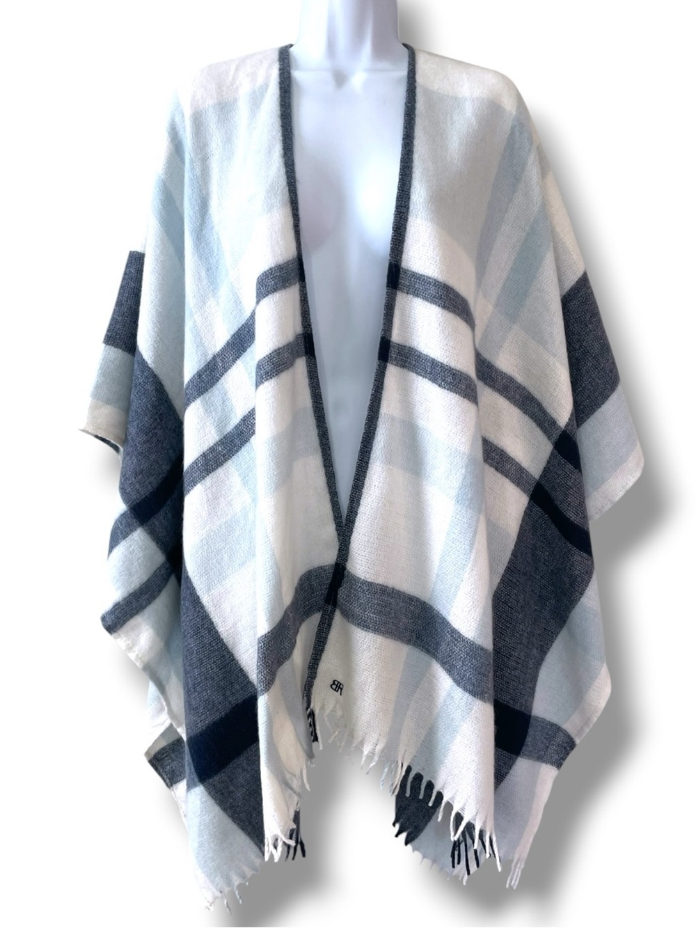 Banana Republic Plaid Ruana Poncho Wrap Cashmere Blend Open Front Cape Coastal